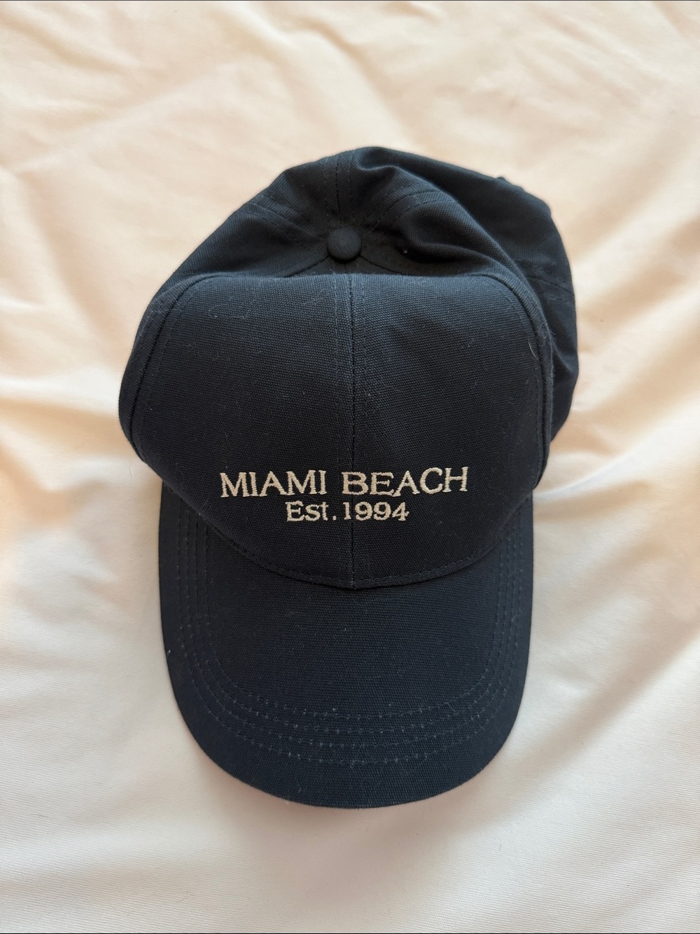Zara Navy Baseball Cap with White 'MIAMI BEACH' Embroidery